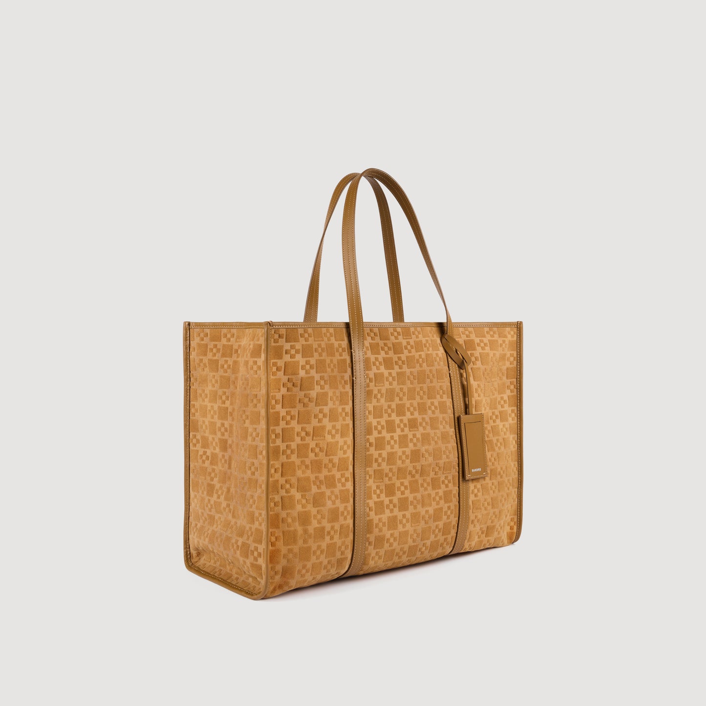 Tote Square Cross Suede Split Leather Shopping Bag Camel