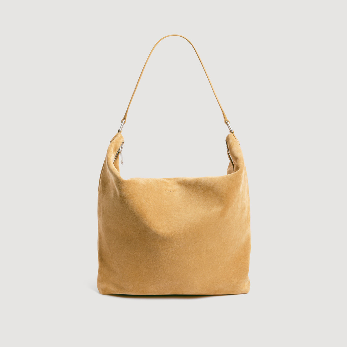 Soft Bag Small Suede Leather hobo bag with logo Camel