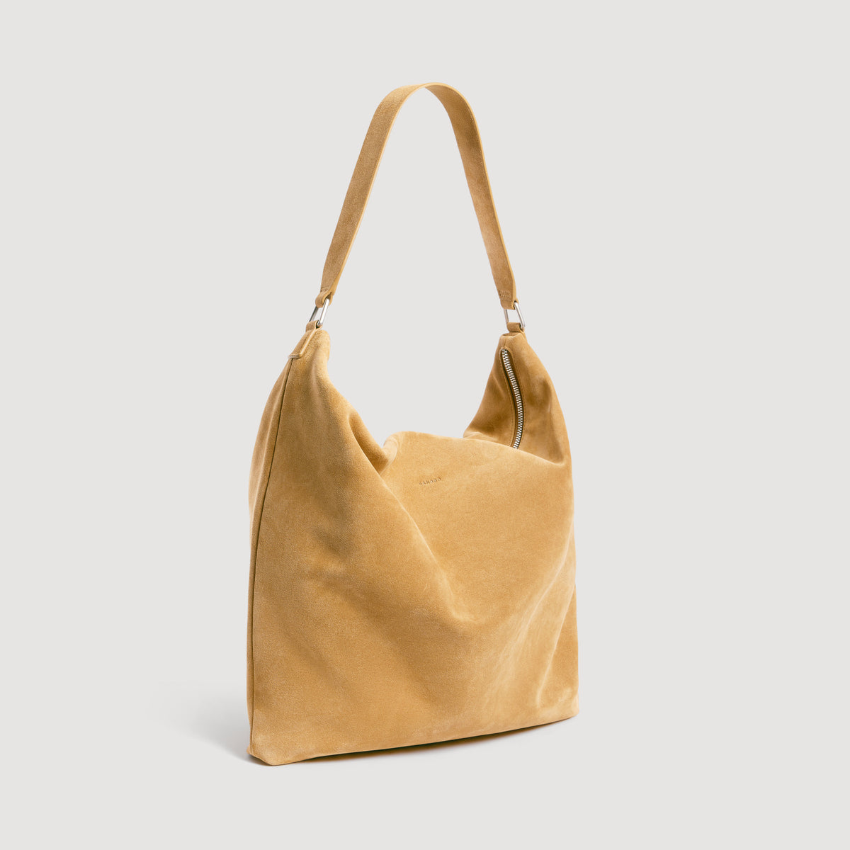 Soft Bag Small Suede Leather hobo bag with logo Camel