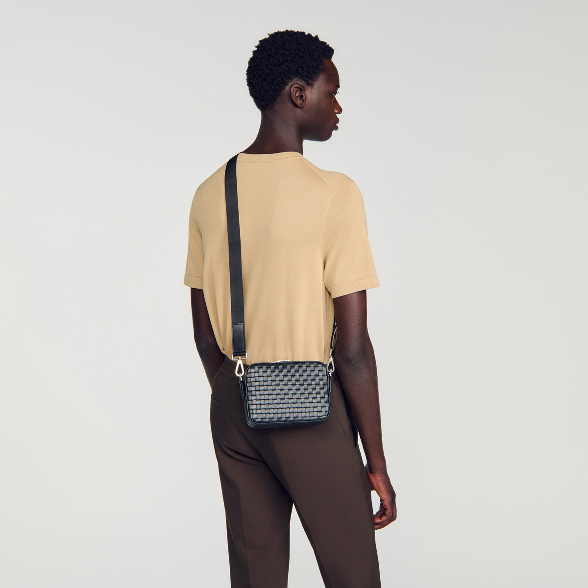 Minibag Hook Woven Small Saffiano leather bag Black