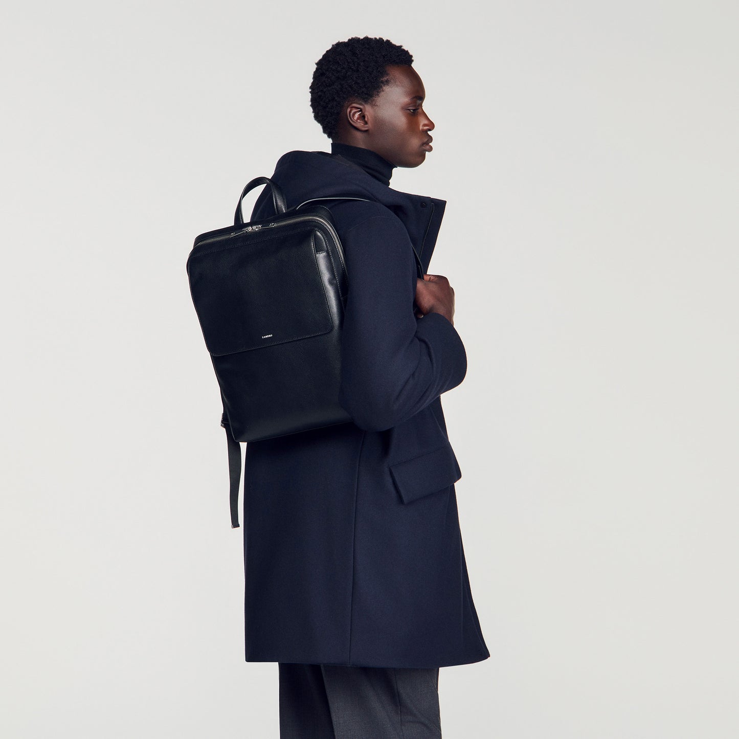 Backpack Vertical Regrain Reconstituted leather rucksack Black