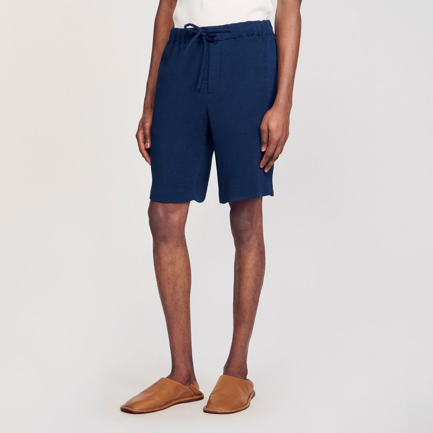 Micropleated Short Pleated Bermuda Shorts Royal Blue