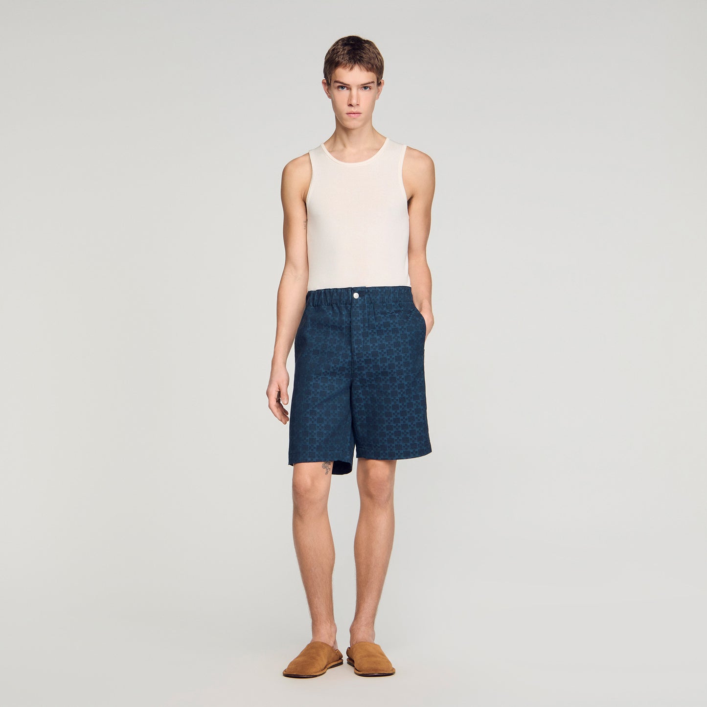 Square Cross Denim Shorts Navy Blue