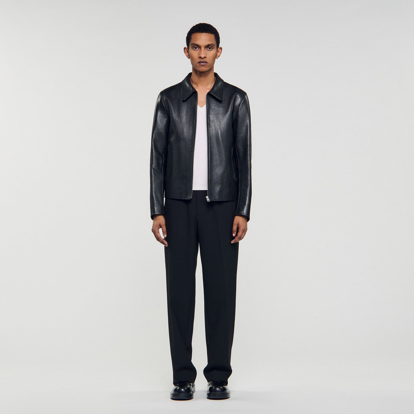 Zipper Goat Jacket Zip-Up Leather Jacket Black