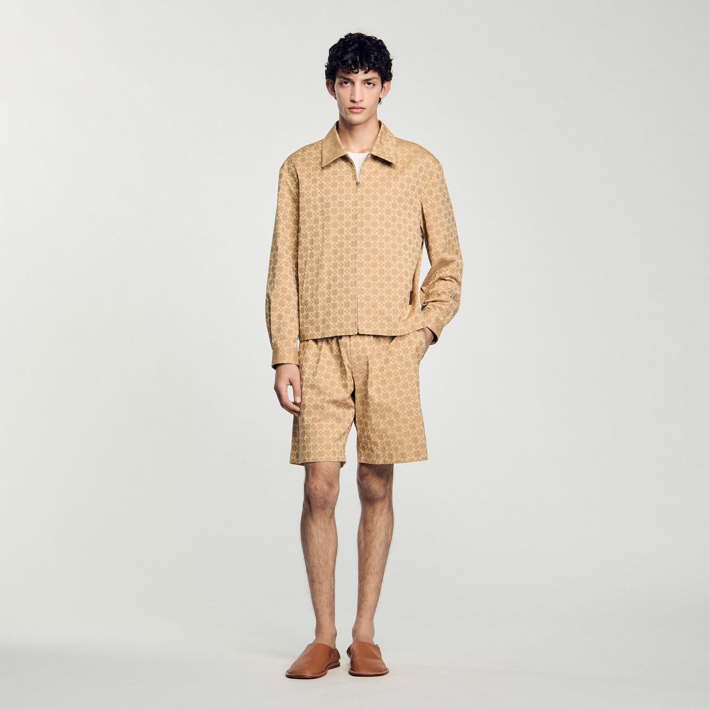 Cross Cotton Jacket Square Cross Zip-Up Jacket Sand
