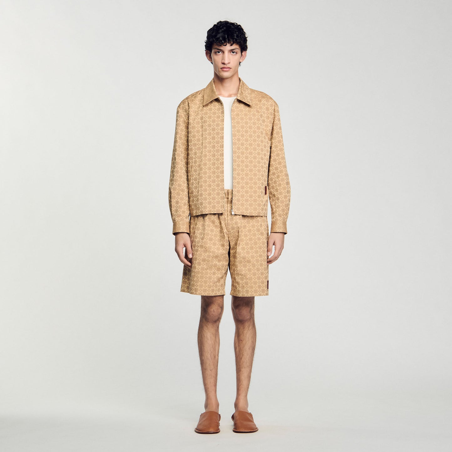 Cross Cotton Jacket Square Cross Zip-Up Jacket Sand