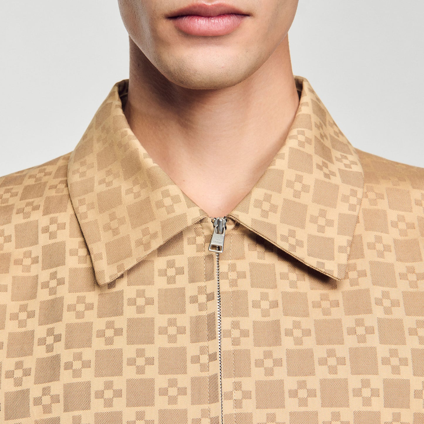 Cross Cotton Jacket Square Cross Zip-Up Jacket Sand