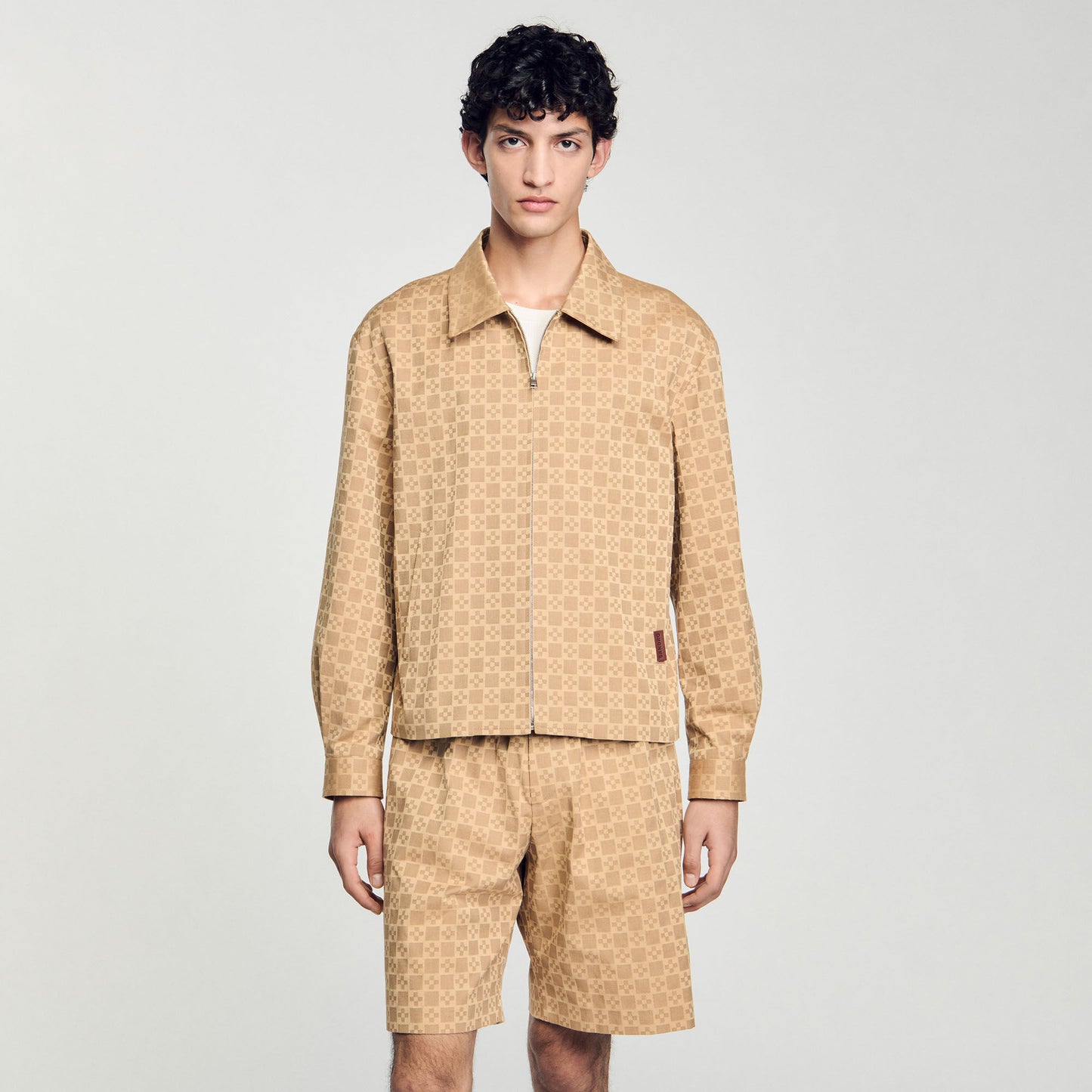 Cross Cotton Jacket Square Cross Zip-Up Jacket Sand