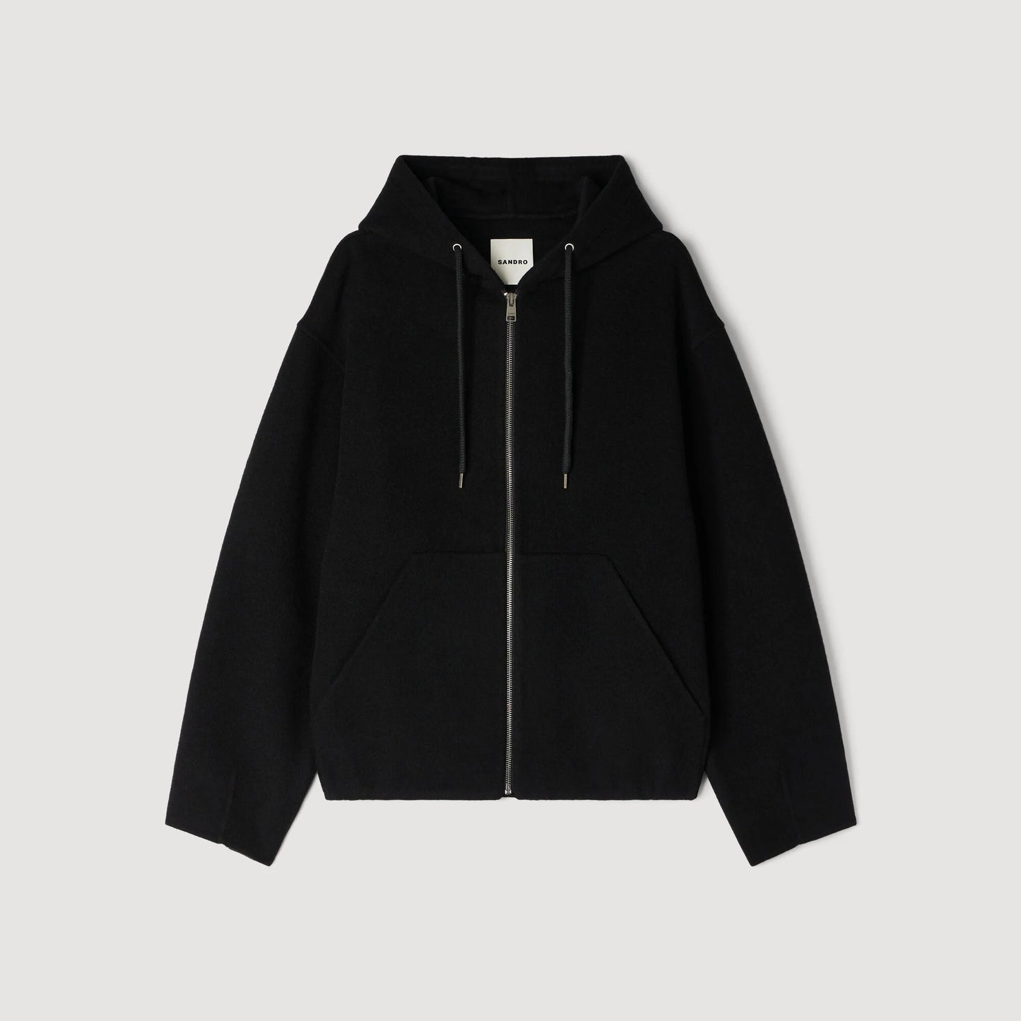 Hoodie Double Face Hooded Zip-Up Wool Jacket Black