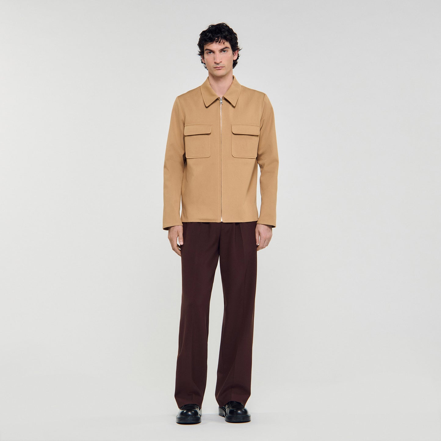 Cotton Pocket Jacket Zip-Up Jacket Camel