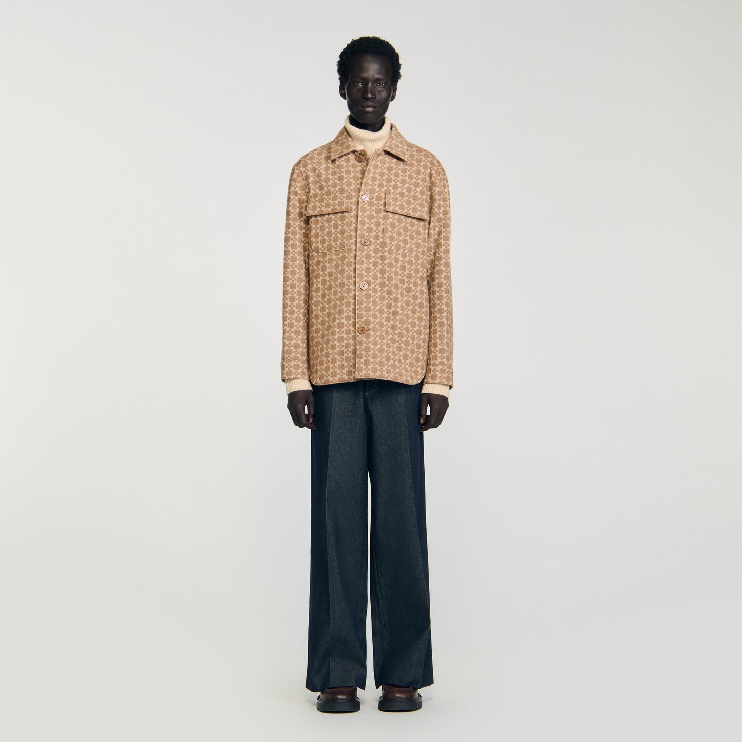 Cross Overshirt Square Cross Jacquard Overshirt Camel