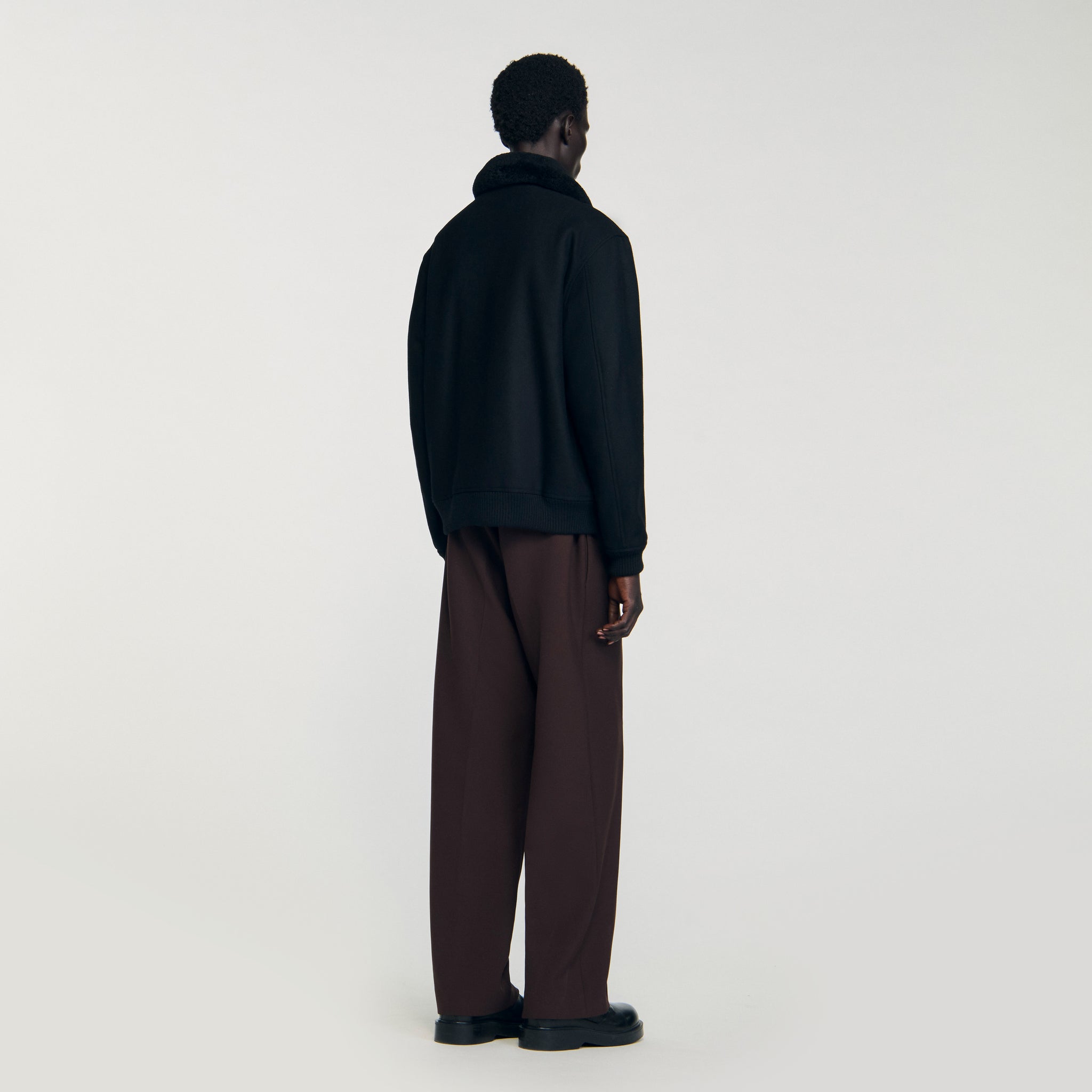 Aviator Wool Aviator Jacket With Shearling Black