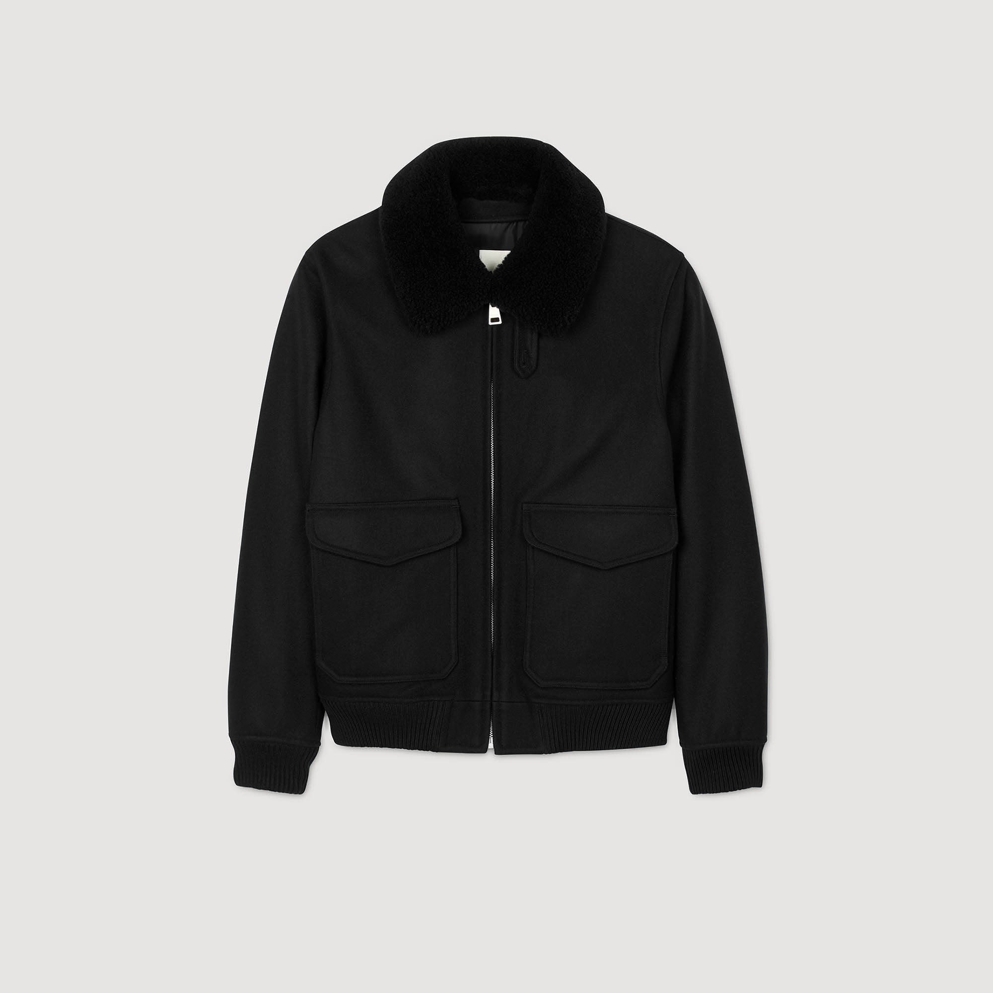 Aviator Wool Aviator Jacket With Shearling Black