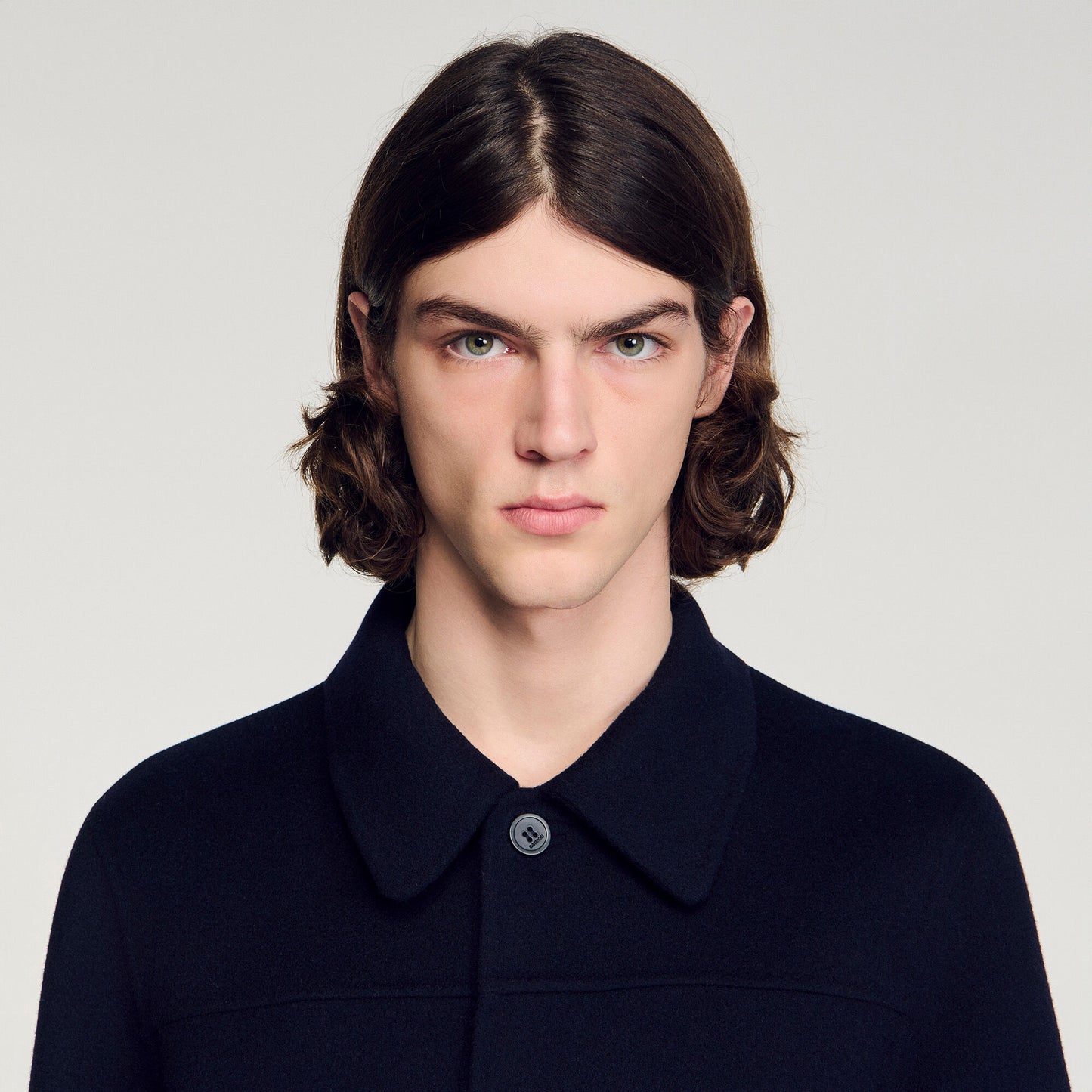 Worker Double Face Wool Jacket With Regular Collar Navy Blue