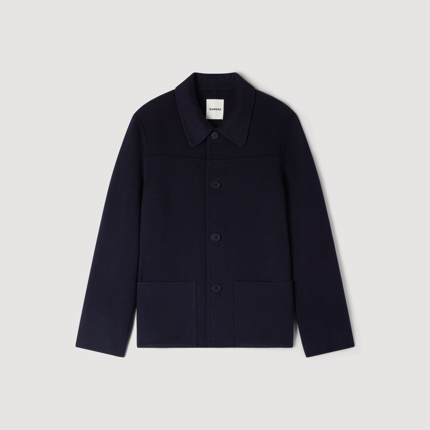 Worker Double Face Wool Jacket With Regular Collar Navy Blue