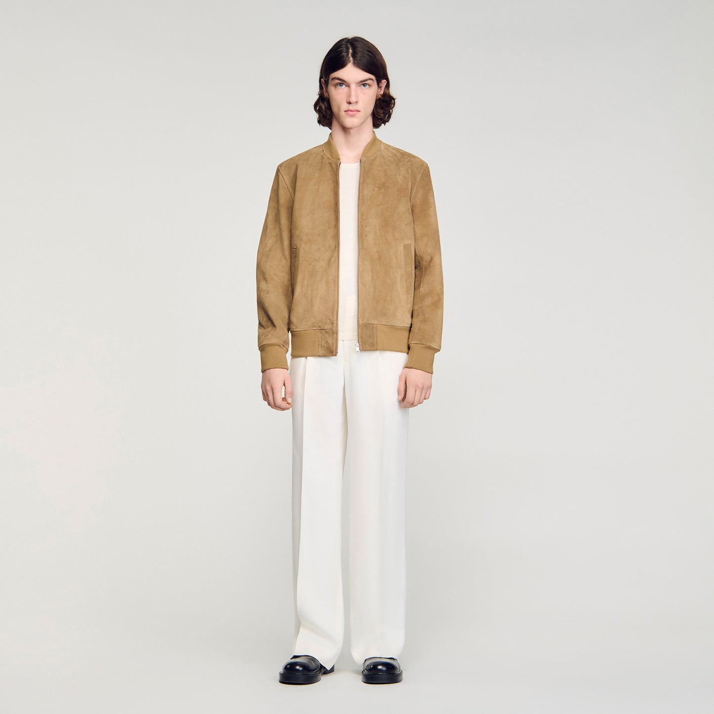 Monaco Suede Capuccino Zip-Up Split Leather Jacket Cappucino