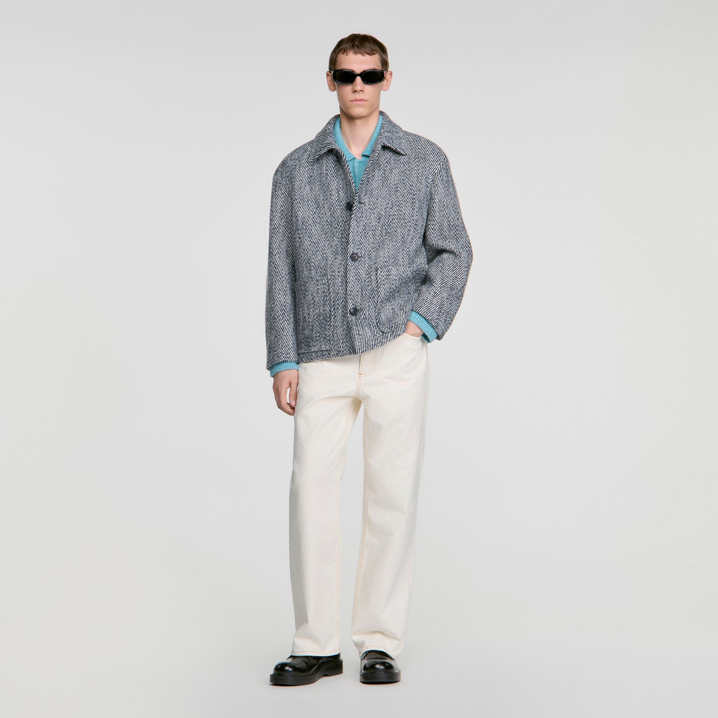 Wool Twill Worker Marl-effect worker jacket Marine / Blanc
