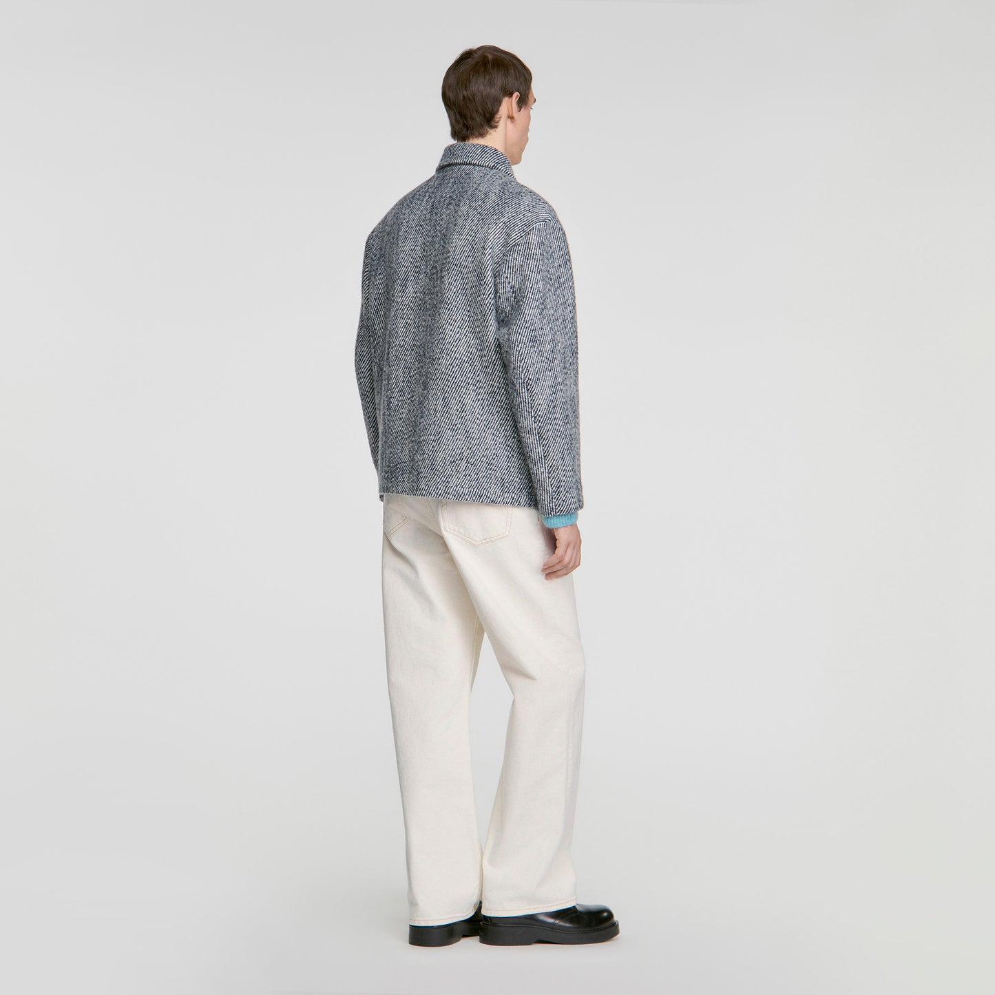 Wool Twill Worker Marl-effect worker jacket Marine / Blanc