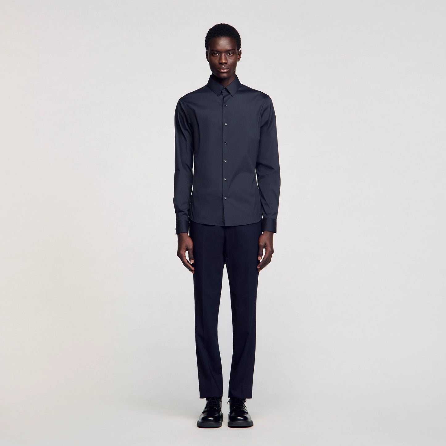 Seamless Stretch Fitted Stretch Cotton Shirt - Navy Blue Navy Blue