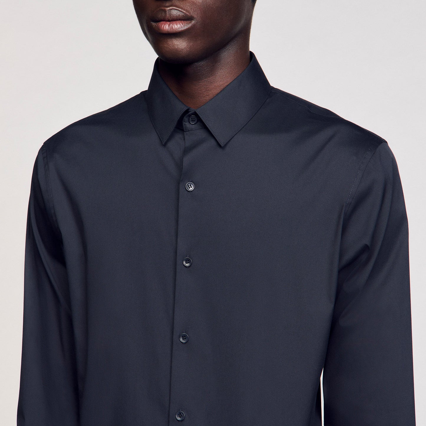 Seamless Stretch Fitted Stretch Cotton Shirt - Navy Blue Navy Blue