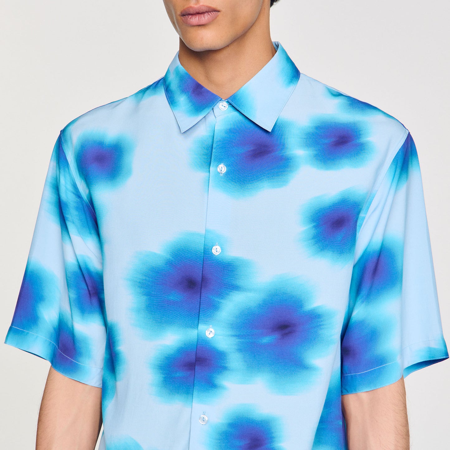 Floral Motif Shirt Blue Sky
