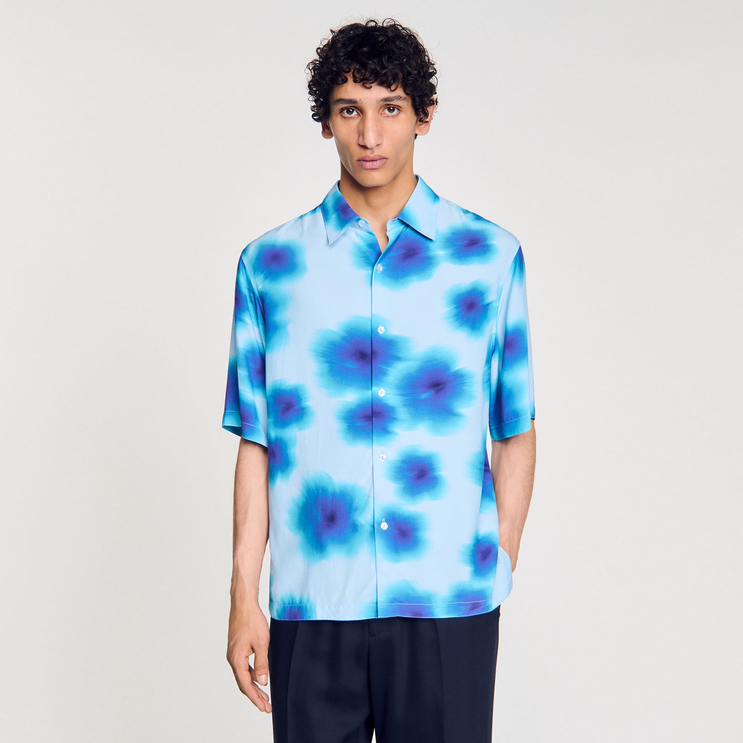 Floral Motif Shirt Blue Sky