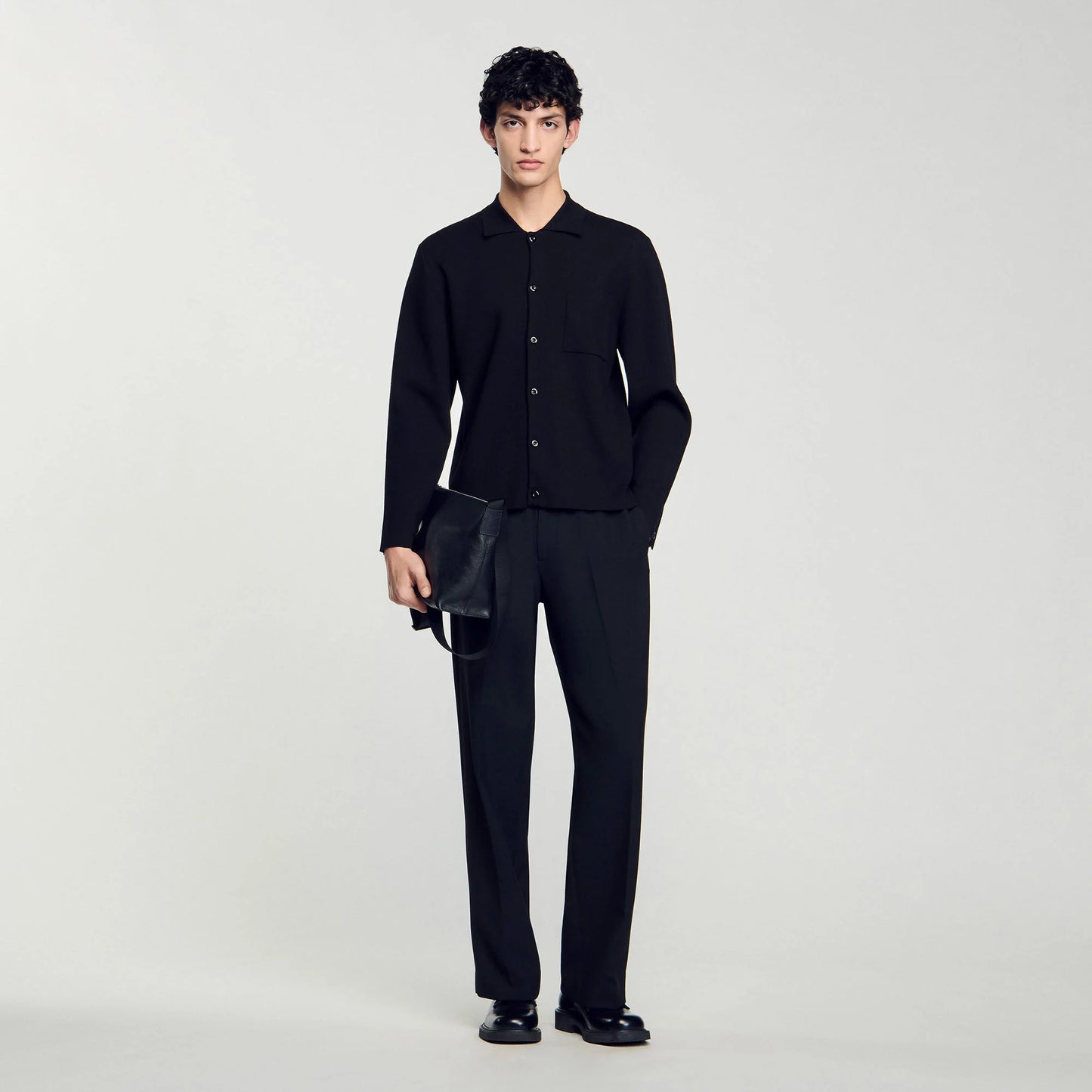 Knit Overshirt Button-Down Cardigan Black