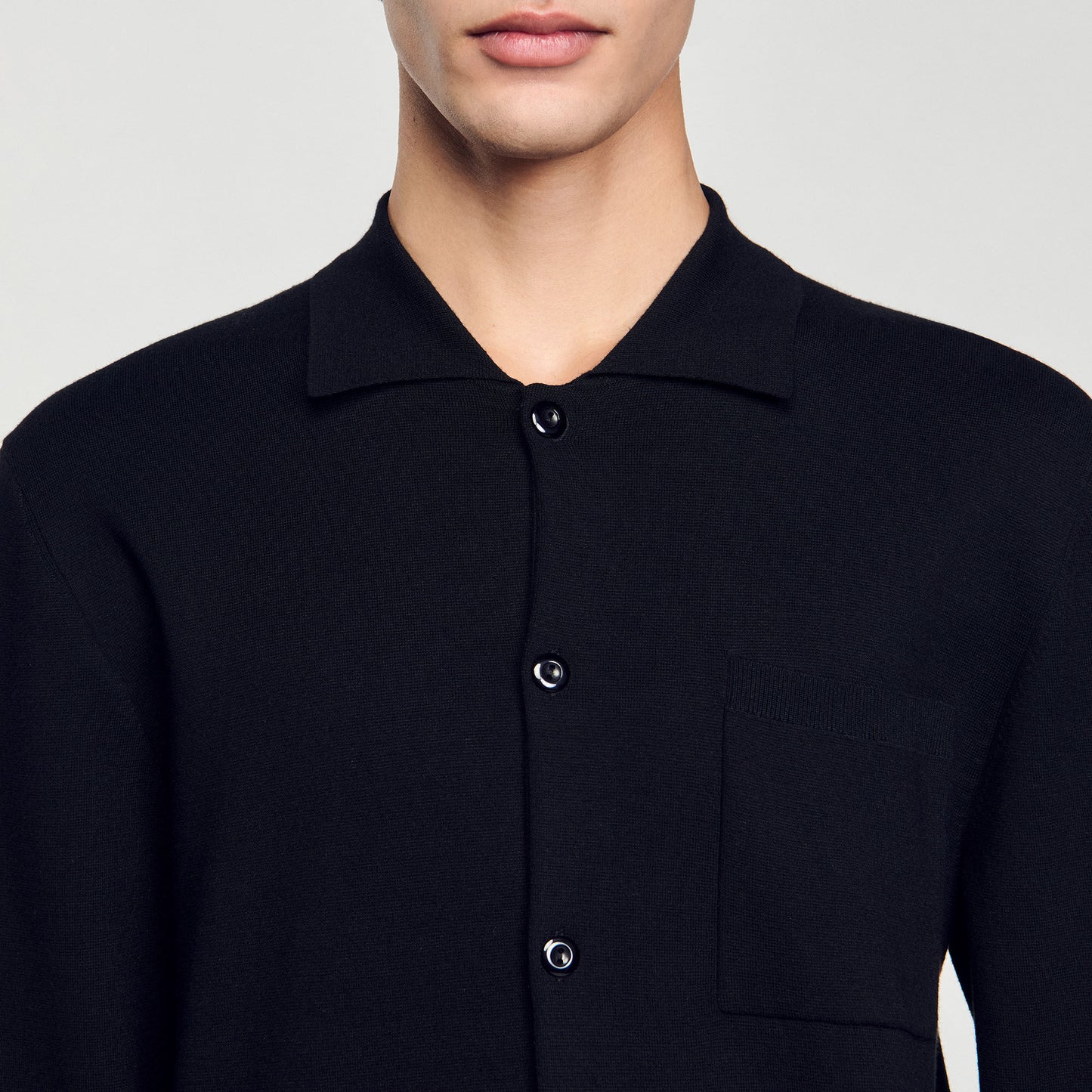 Knit Overshirt Button-Down Cardigan Black