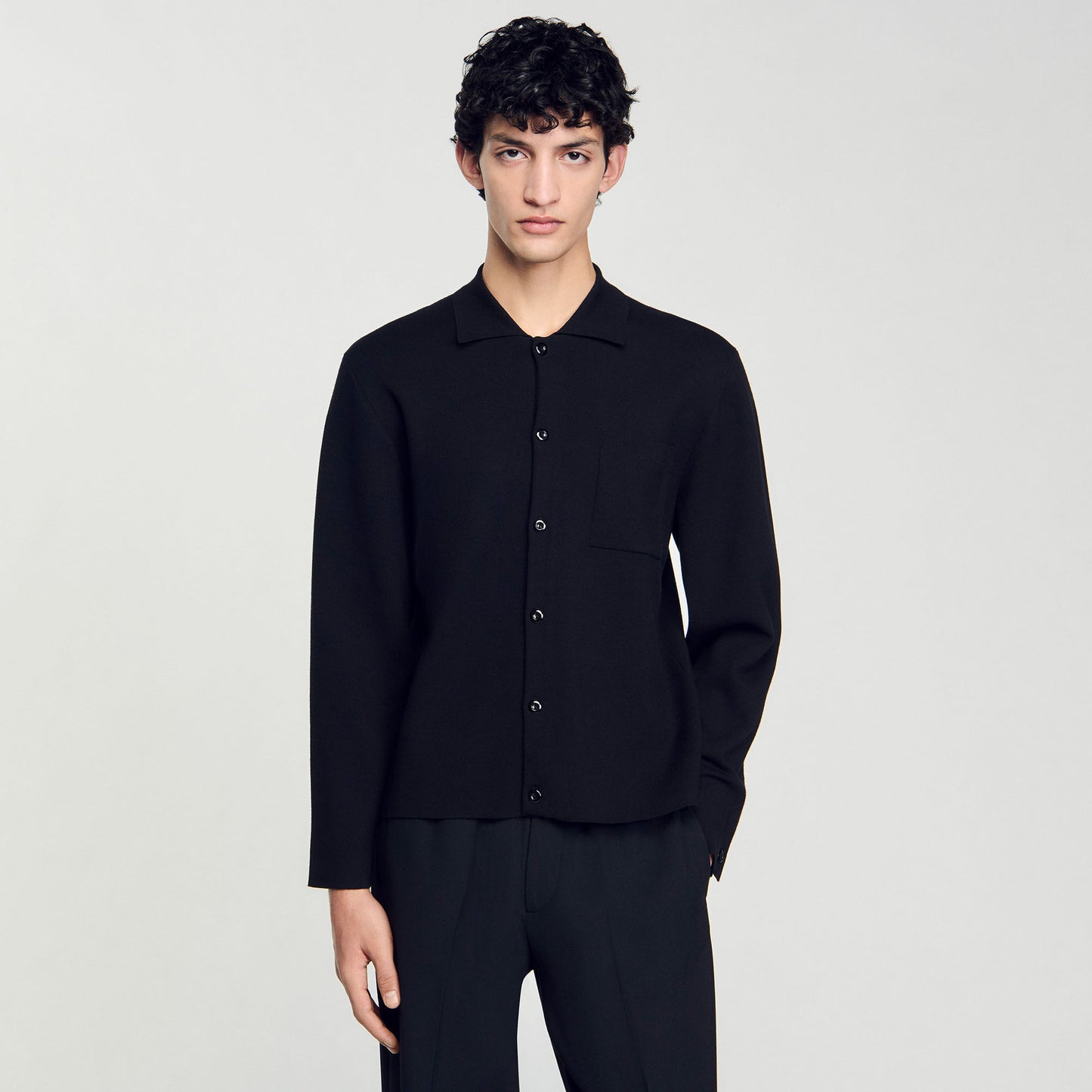 Knit Overshirt Button-Down Cardigan Black