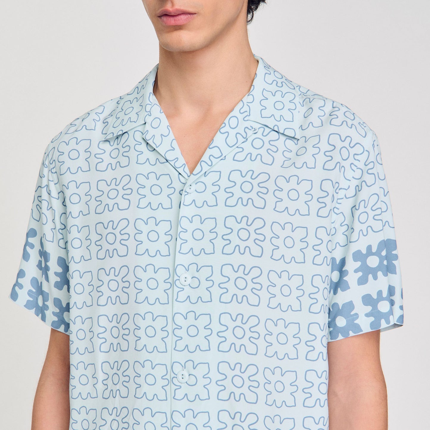 Vintage Flower Shirt Mc Floral Motif Shirt Blue Sky