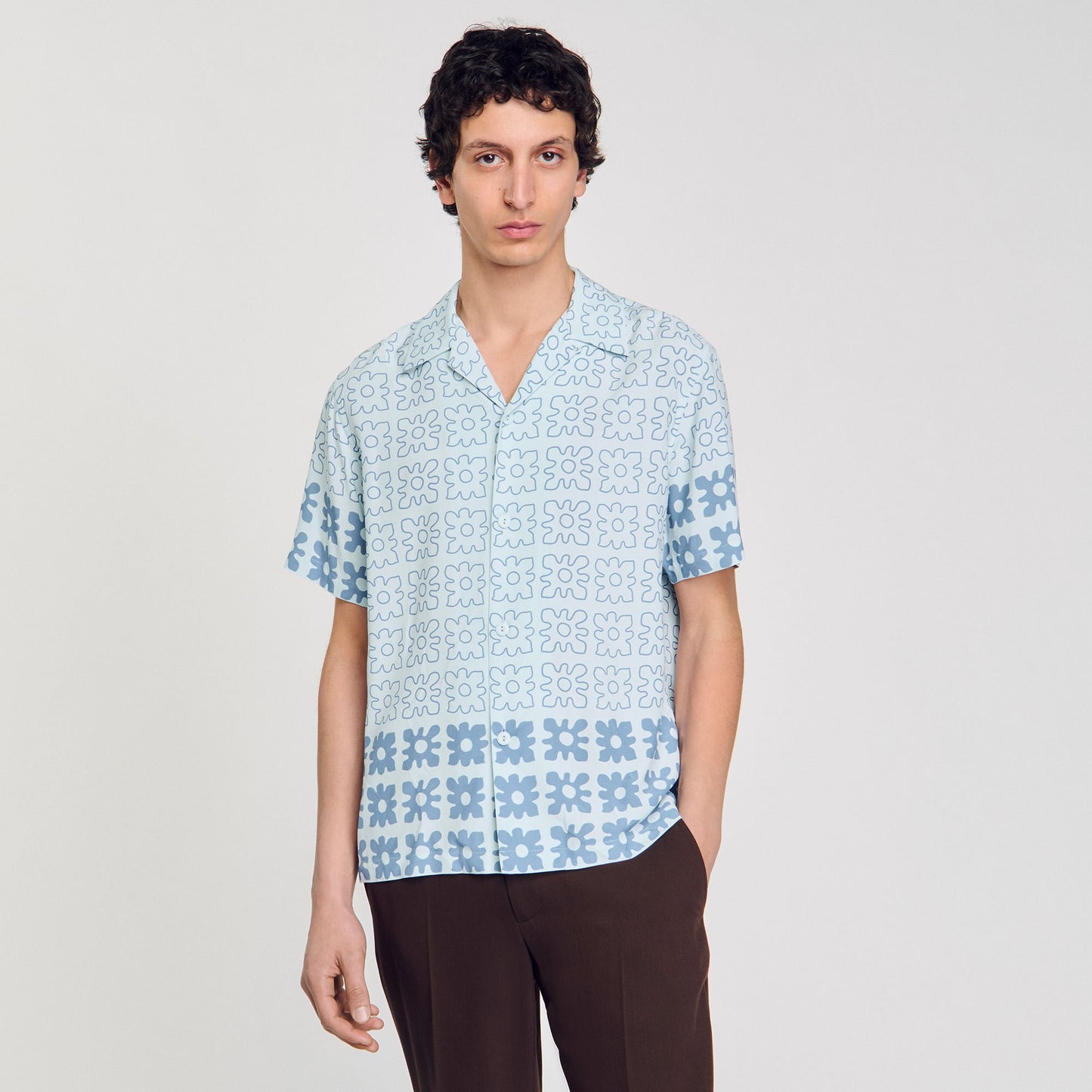 Vintage Flower Shirt Mc Floral Motif Shirt Blue Sky