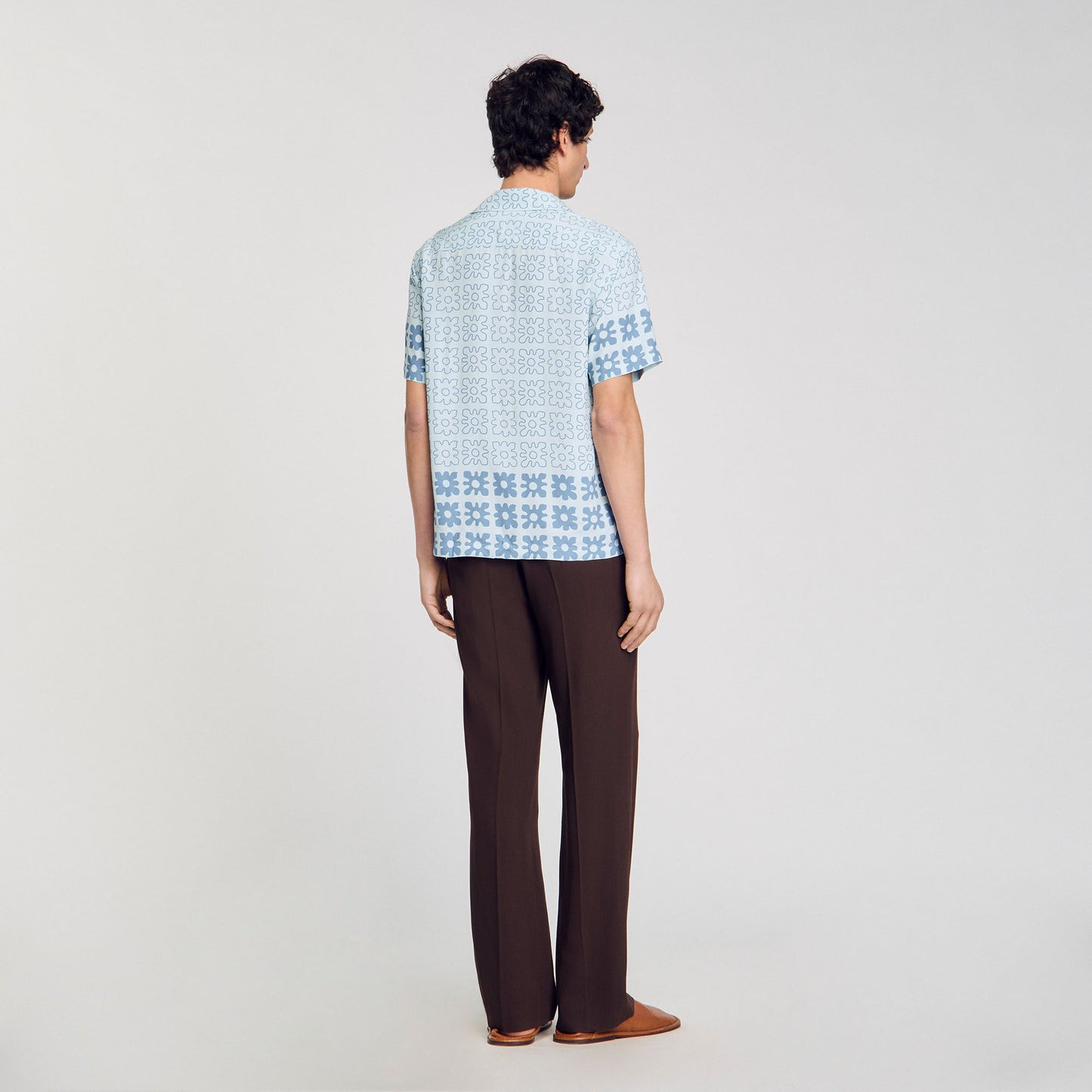 Vintage Flower Shirt Mc Floral Motif Shirt Blue Sky