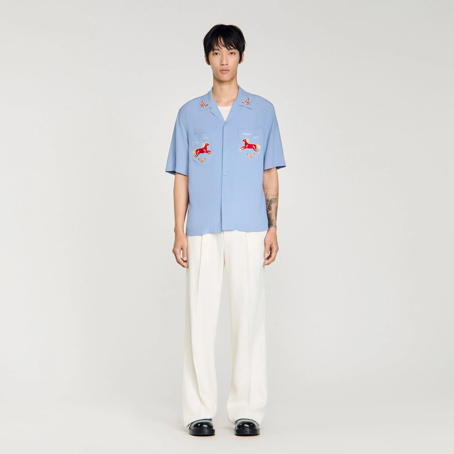 Horse Shirt Ss Embroidered Horse Loose-Fit Shirt Chambray