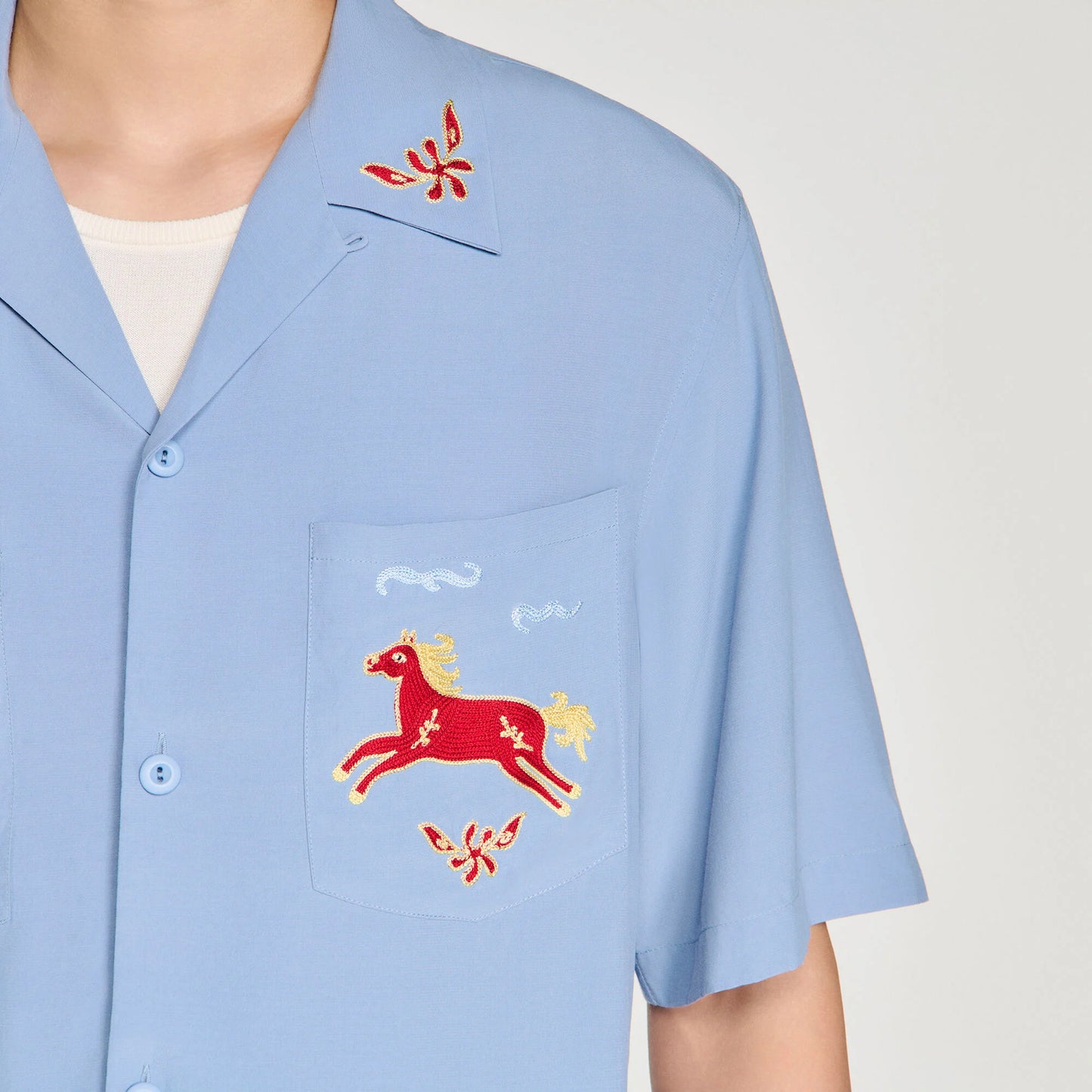 Horse Shirt Ss Embroidered Horse Loose-Fit Shirt Chambray