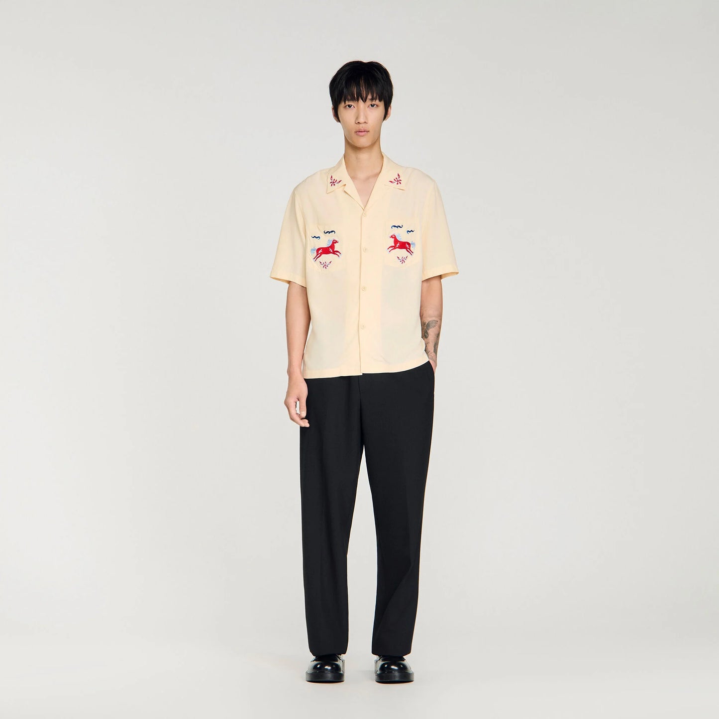 Horse Shirt Ss Embroidered Horse Loose-Fit Shirt Butter Cream