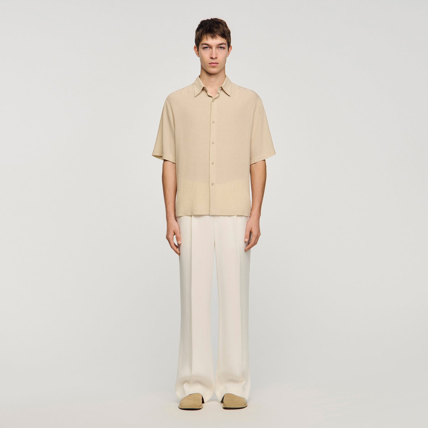 New Pleated Shirt Mc Pleated Shirt With Shark Collar Sand