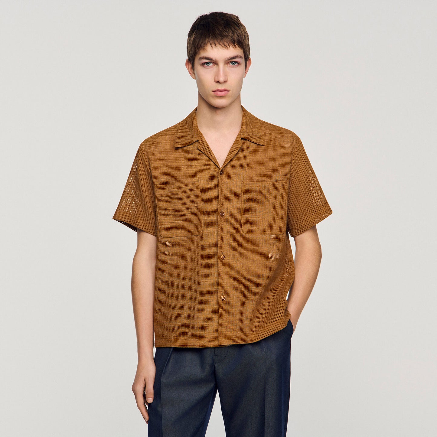 Mesh Shirt Openwork Mesh Shirt Camel