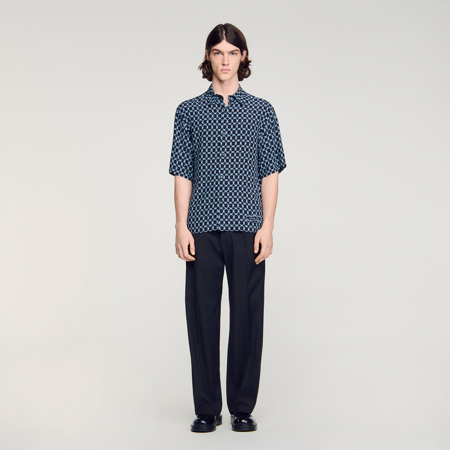 Catena Shirt Mc Link Print Loose-Fit Shirt Navy Blue