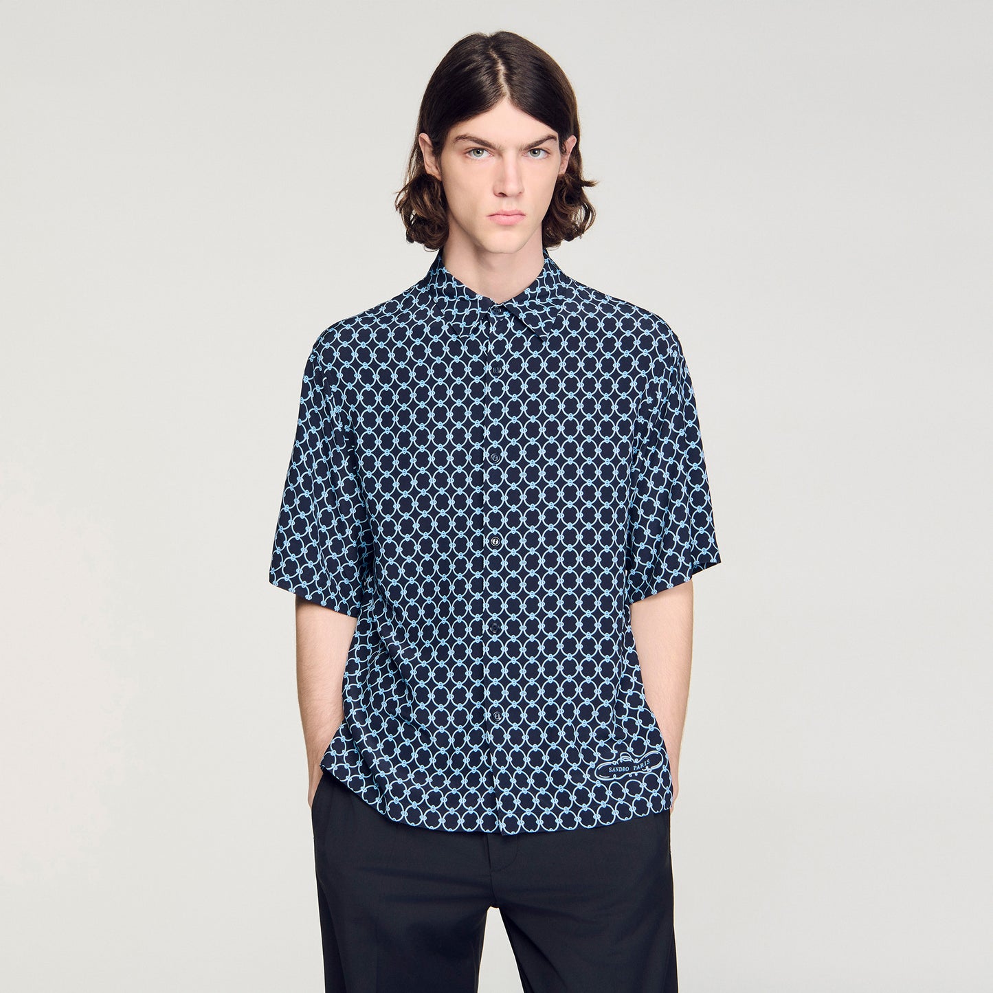Catena Shirt Mc Link Print Loose-Fit Shirt Navy Blue
