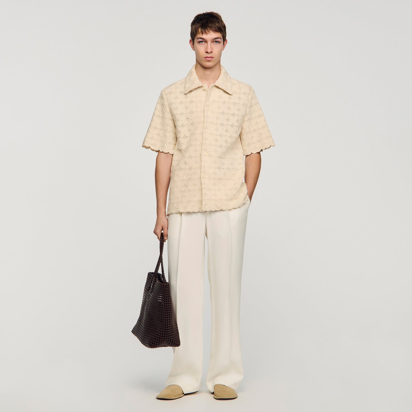 Lace Flower Shirt Mc Cotton Broderie Anglaise Shirt Ecru