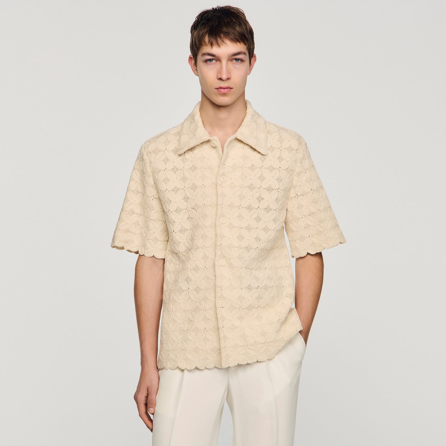 Lace Flower Shirt Mc Cotton Broderie Anglaise Shirt Ecru