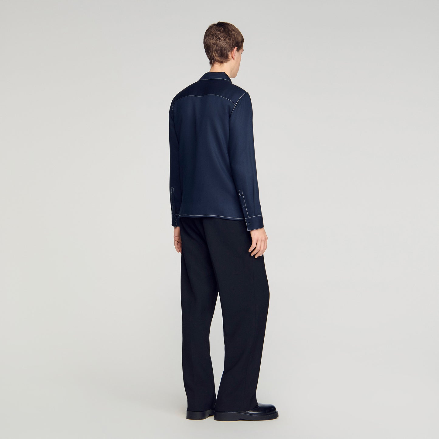 Stitched Zip Shirt Loose-Fit Zip-Up Shirt NAVY BLUE