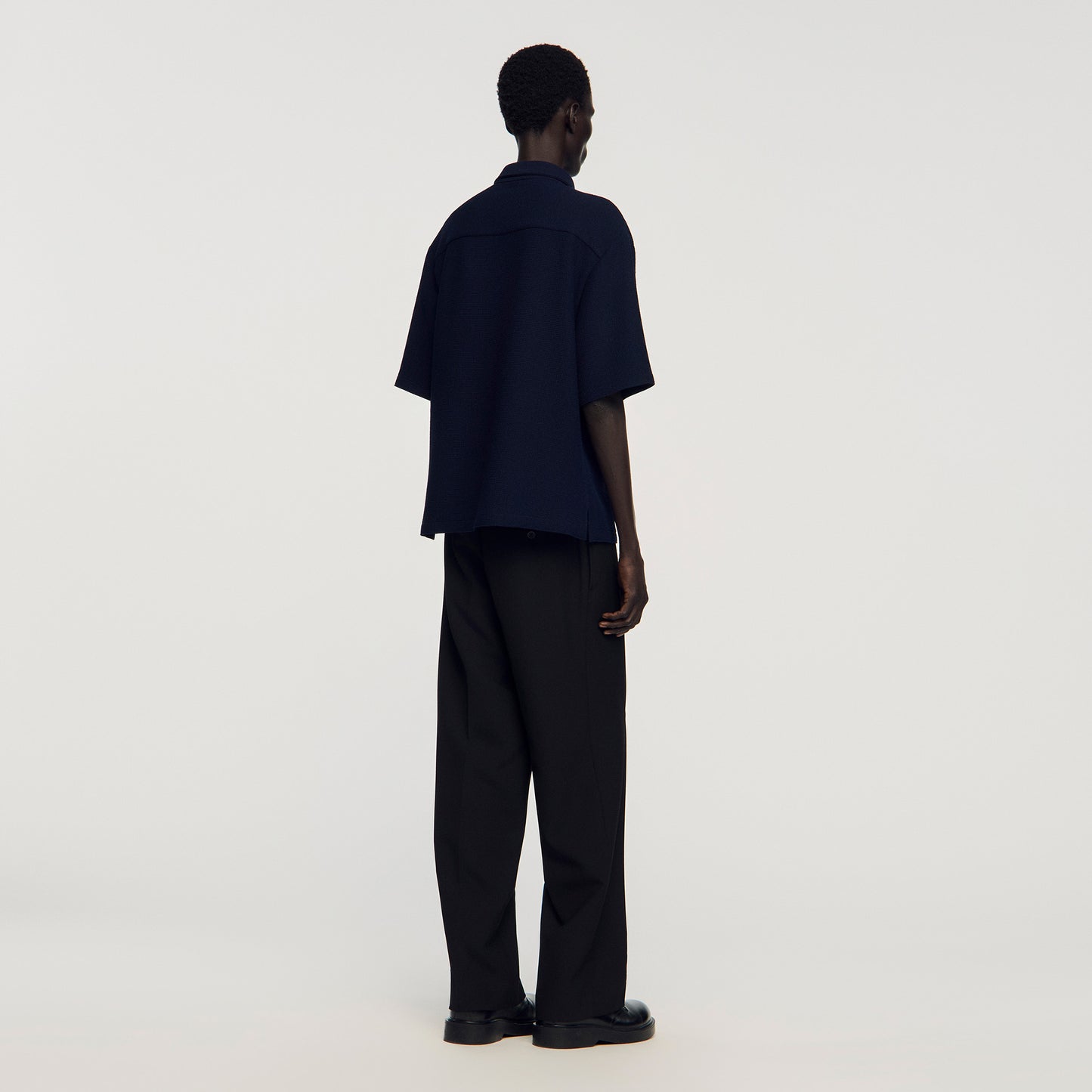 Textured Shark Collar Shirt Navy Blue