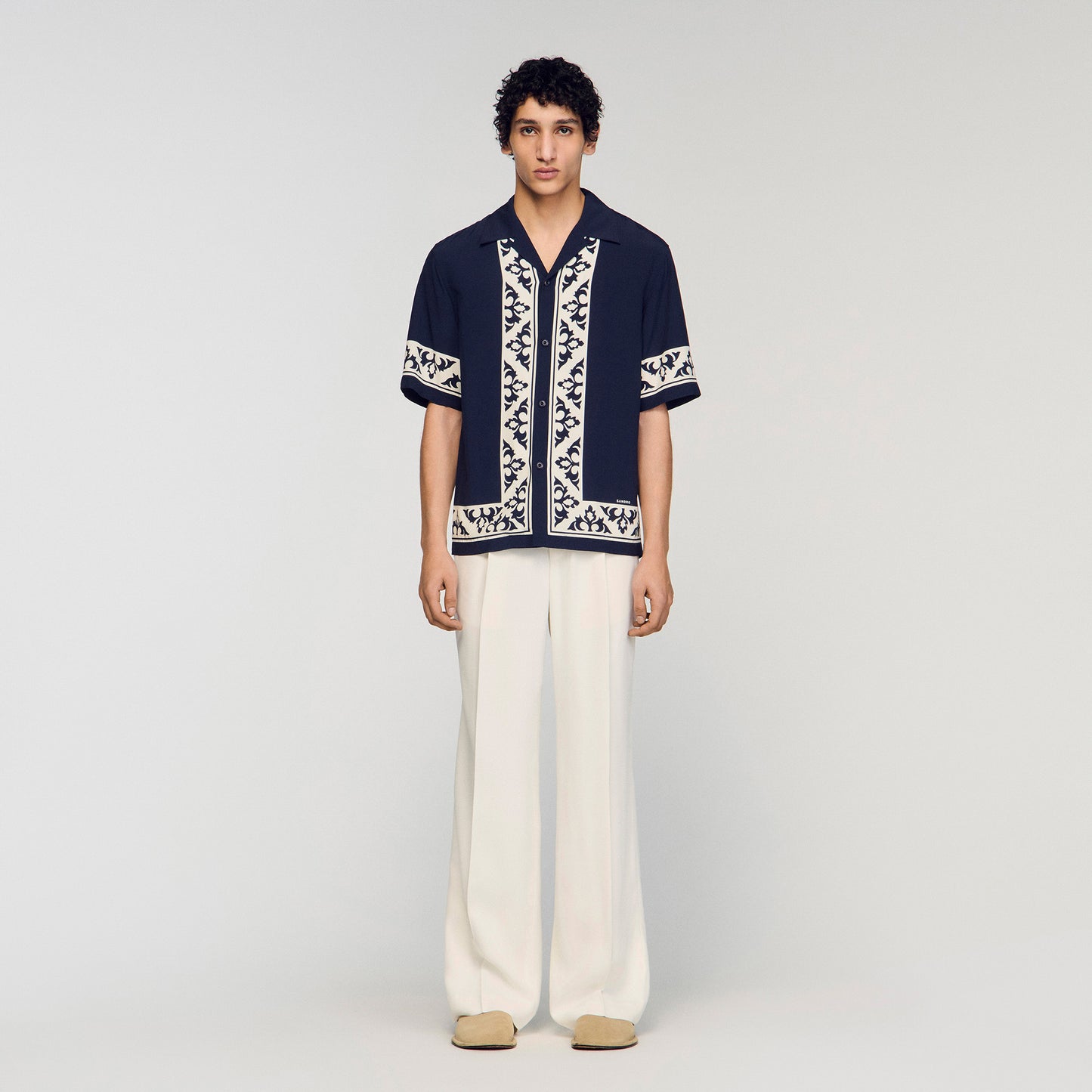 Amalfi Shirt Mc Contrast Print Loose-Fit Shirt Navy Blue
