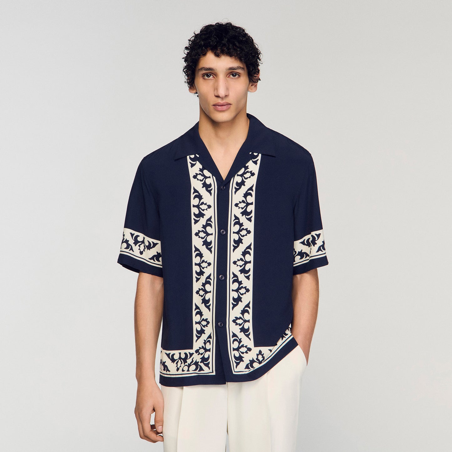 Amalfi Shirt Mc Contrast Print Loose-Fit Shirt Navy Blue