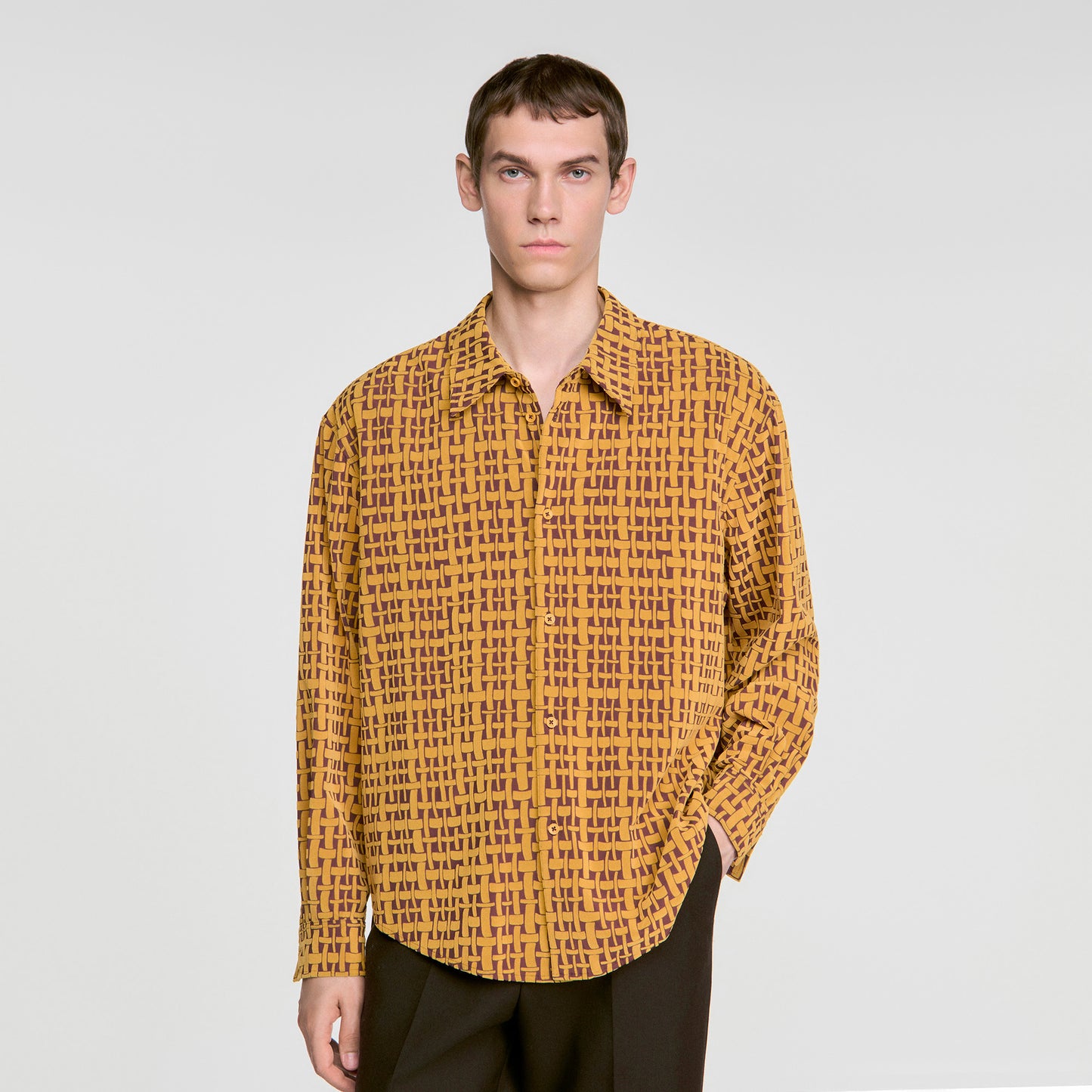 Thread Shirt Shirt with velvet flocking Mustard