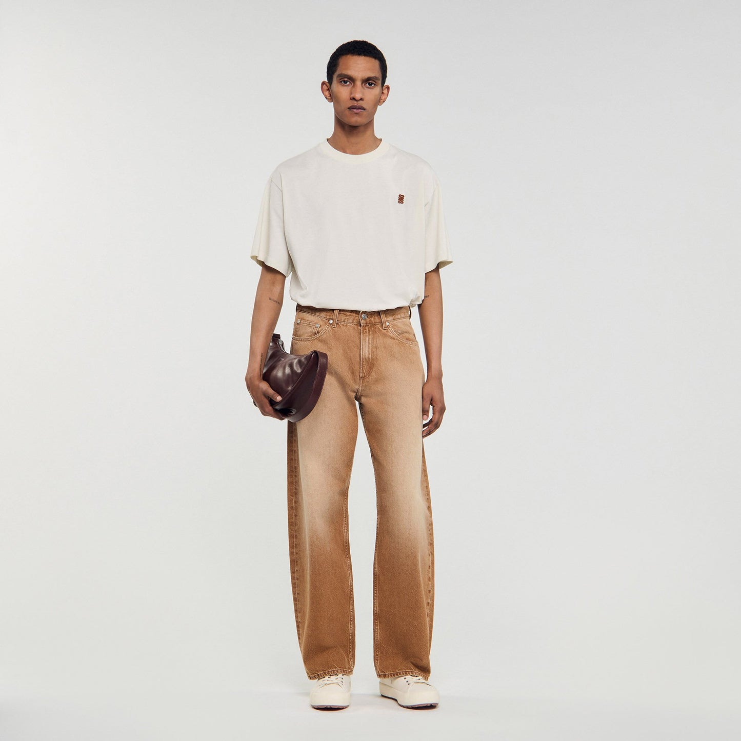Baggy Tobacco Faded Cotton Baggy Jeans Camel