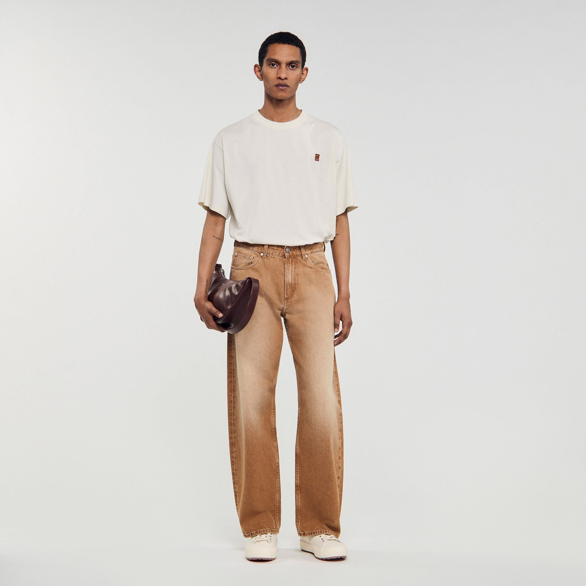 Baggy Tobacco Faded Cotton Baggy Jeans Camel