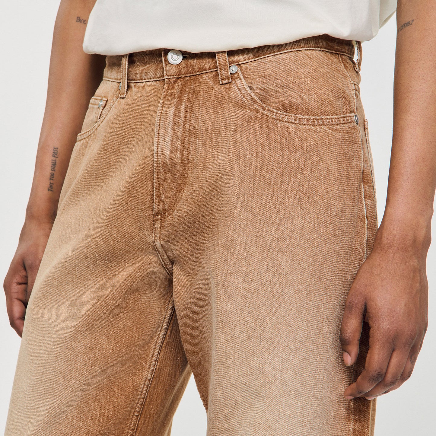 Baggy Tobacco Faded Cotton Baggy Jeans Camel