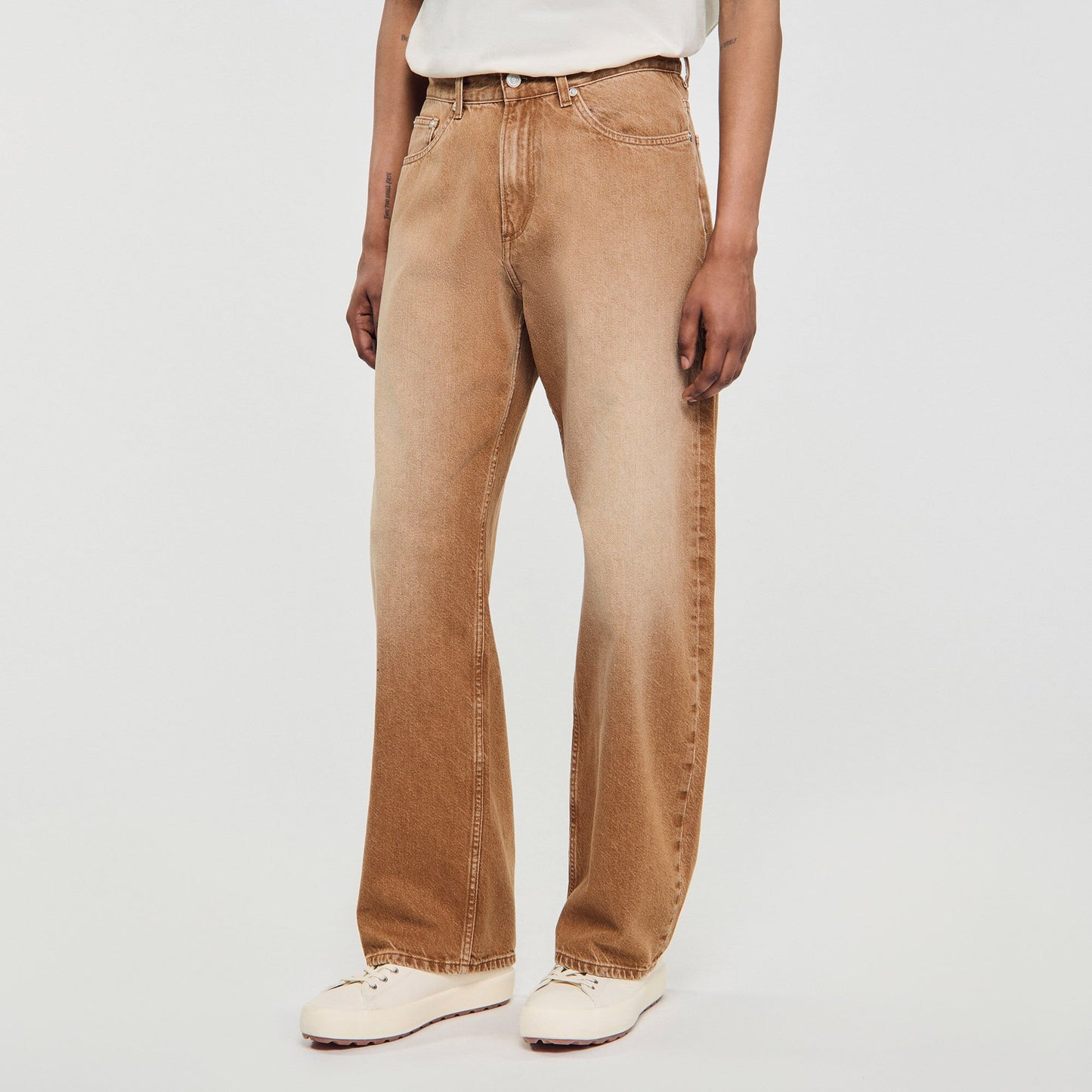 Baggy Tobacco Faded Cotton Baggy Jeans Camel
